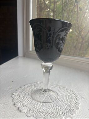 Black Amethyst Etched Glass Wine Goblet or candle holder